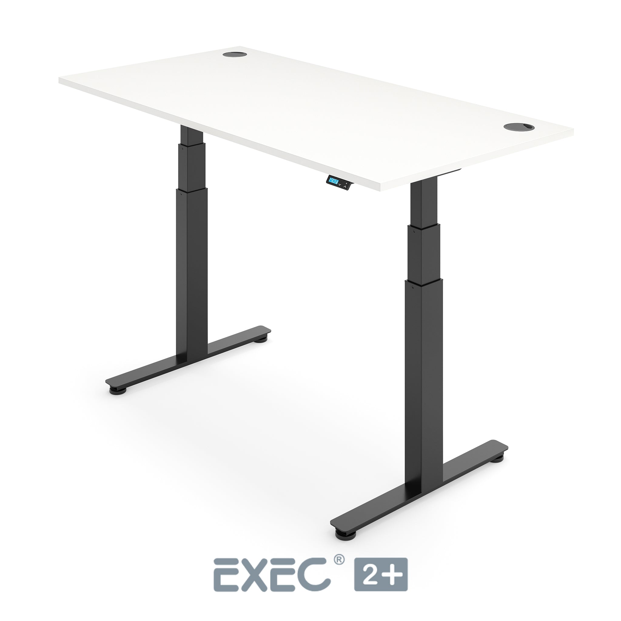 white height adjustable desk with black frame