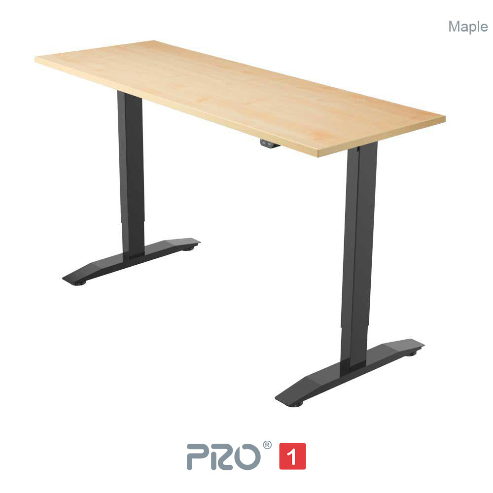 maple height adjustable desk with black frame
