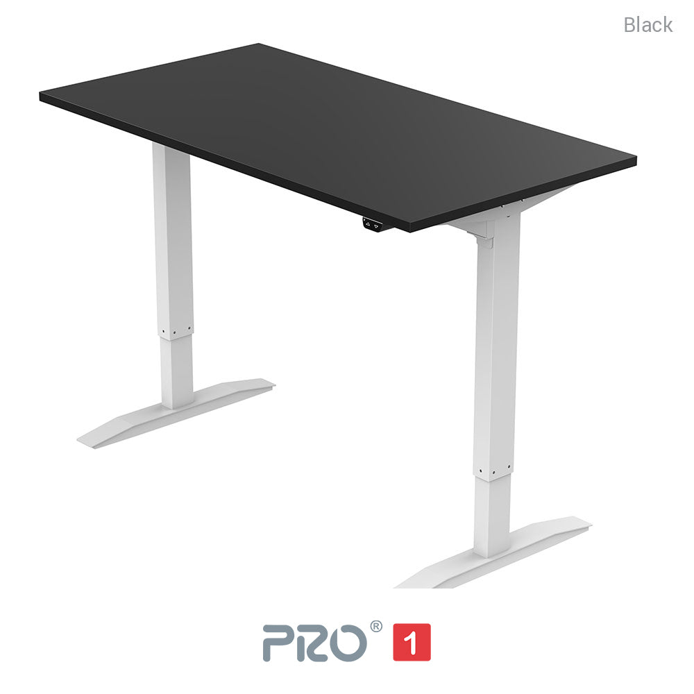 black height adjustable desk with white frame