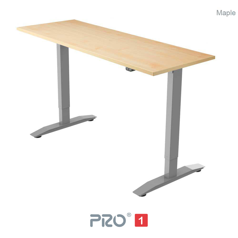 maple height adjustable desk with silver frame
