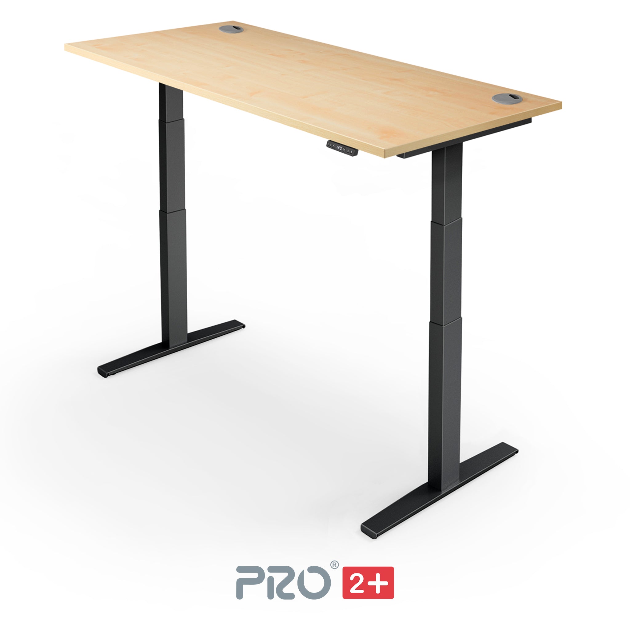 maple height adjustable desk with black frame