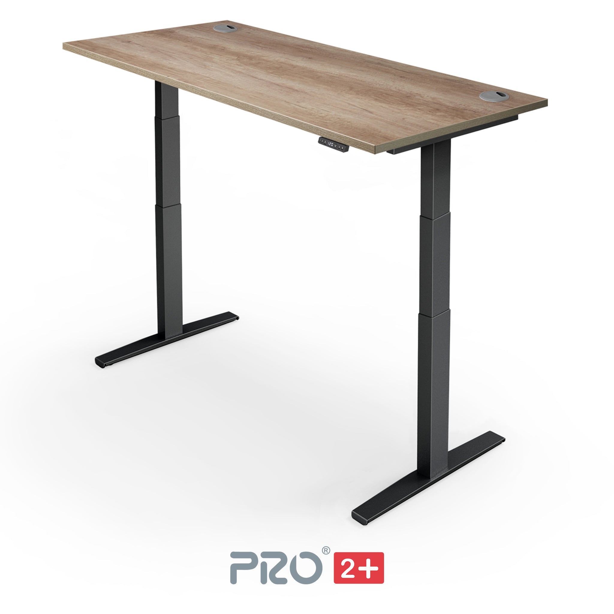 nebraska oak height adjustable desk with black frame