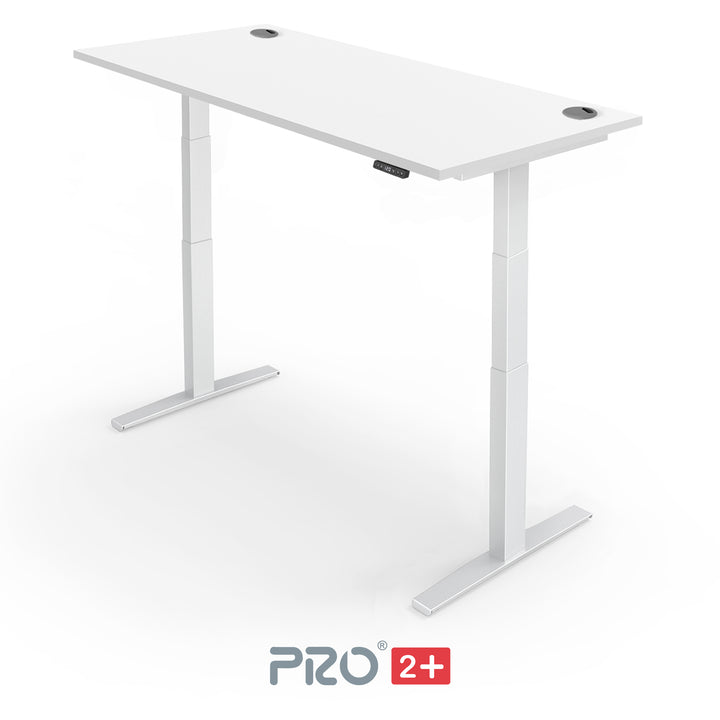 white height adjustable desk with white frame
